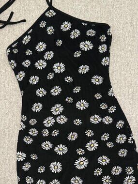 Y2K Women's Black Halter Summer-dresses With Daisy Print Size S/XS